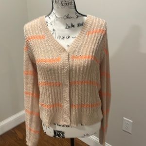 Loft Knit Striped V Neck Button Down Cardigan